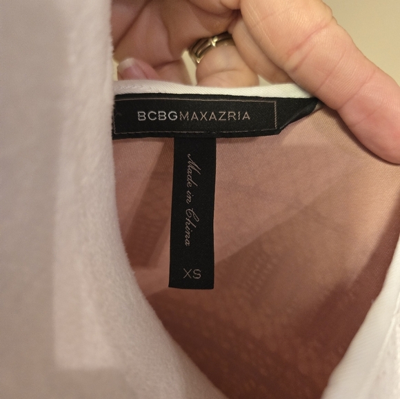 BCBG Maxazria Size XS White Tan Alice Mixed Lace Sheer long sleeve Sheath Dress - Picture 12 of 15